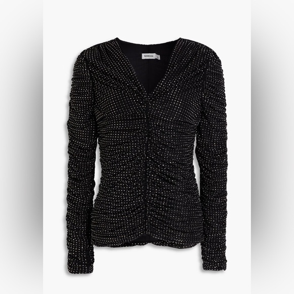 SIMKHAI Black Crystal Embellished Ruched Top – Size M (NWT, $425 Retail) - Picture 2 of 5
